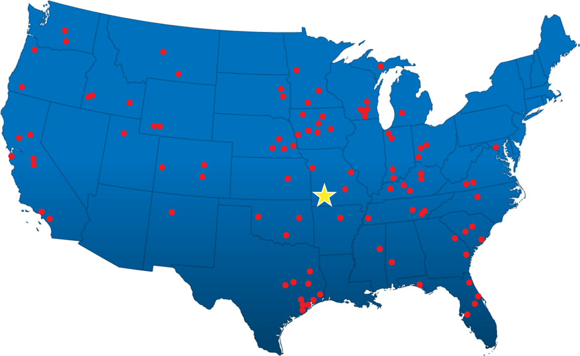 Graphical map representation of Gilbert Industries US locations